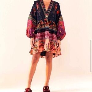 Farm Rio Mix Patchwork Long-sleeve Minidress